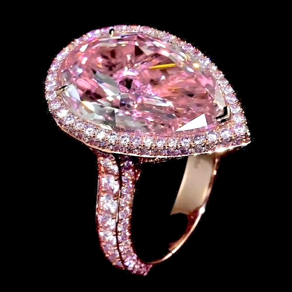 5CT Pear-Cut Peach Pink Lab Morganite Ring – Rose Gold Plated, Sterling Silver